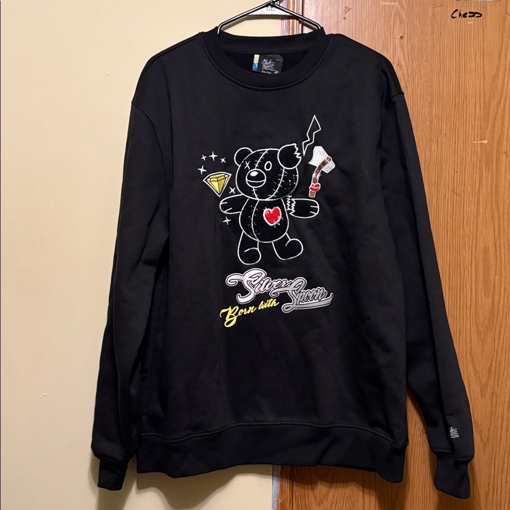 Bleecker & Mercer Black Crewneck Sweater with Playful Graphic Design
